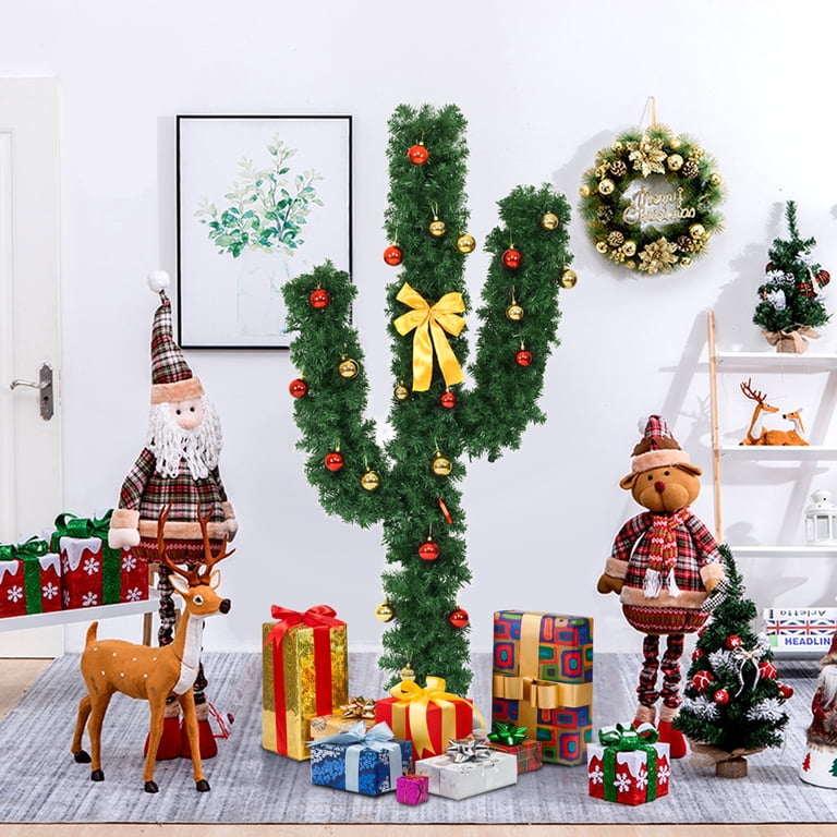 Gymax 5ft Artificial Pre-Lit Cactus Christmas Tree w/ Metal Stand Gymax 5ft Artificial Pre-Lit Cactus Christmas Tree w/ Metal Stand