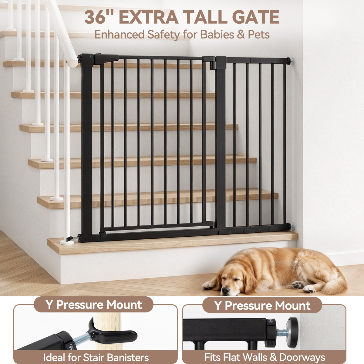 Caveen Extra Tall Baby Safety Gate, 29.5-46 in, Black photo 3