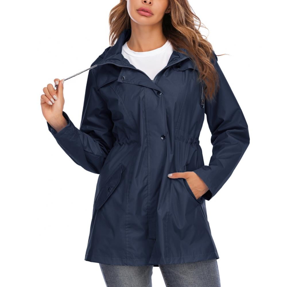 New Womens Waterproof Jacket Ladies Rain Mac Hooded Outdoor Windbreaker Raincoat 