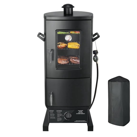 Vertical Propane Smoker for Backyard BBQ – 3-Shelf Outdoor Gas Smoker with Thermometer & Water/Wood Chip Trays