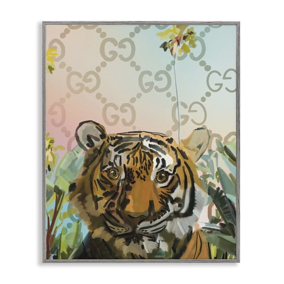 Stupell Industries Tropical Glam Pattern Tiger Gray Framed Giclee Art, 16 x 20, by Amelia Noyes