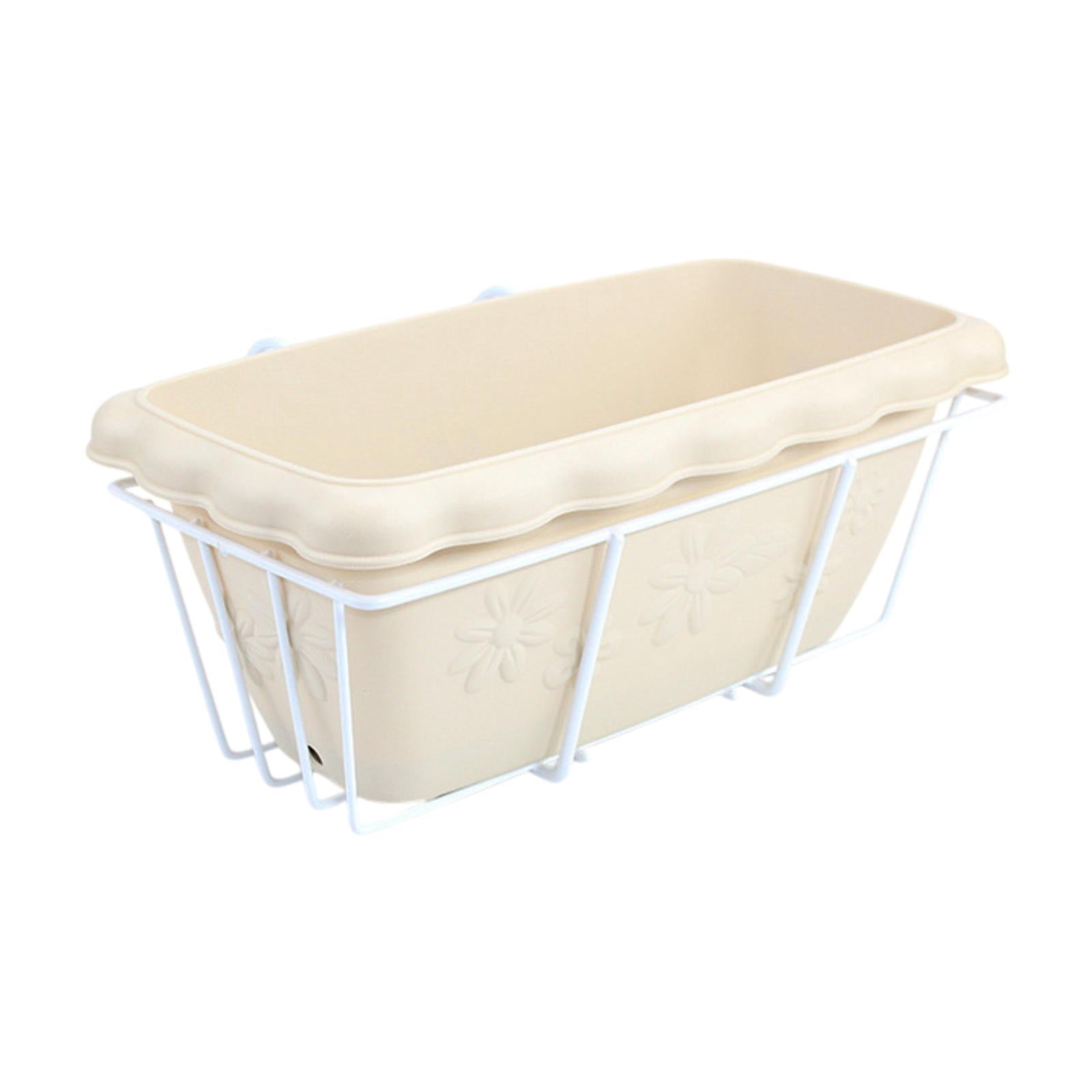 figatia Hanging Planter for Balcony Railing Flowerpot with Tray Rack Plant Basket Decorative for Deck Garden Railing Porch Windowsill beige and white
