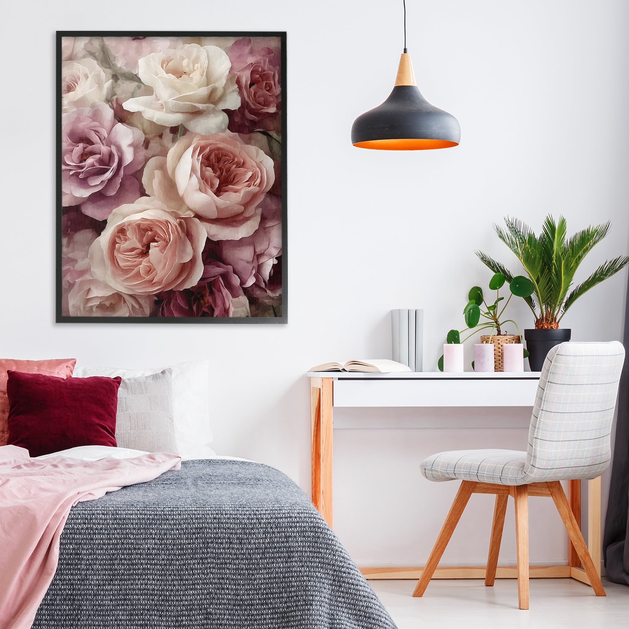 Stupell Industries Sweet Roses in Blush Pink Black Framed Giclee Art, design by Franklyn Gregory