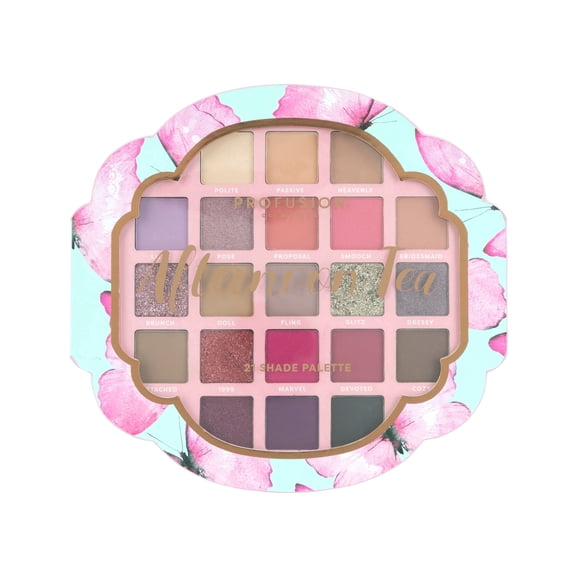 Profusion Cosmetics Afternoon Tea 21-Shade Eyeshadow Palette, Highly Pigmented Multi Finish for Day to Night Eye Looks