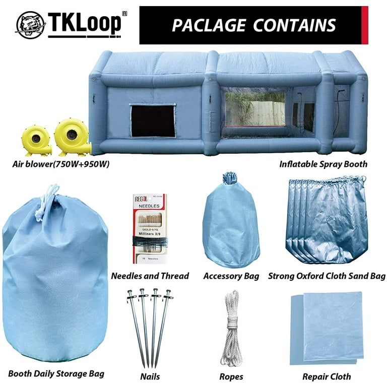 TKLoop Portable Inflatable Paint Booth 26x14x10Ft with 2 Blowers Inflatable Spray Booth with Air Filter System, Blow Up Spray Booth Tent - No Tool
