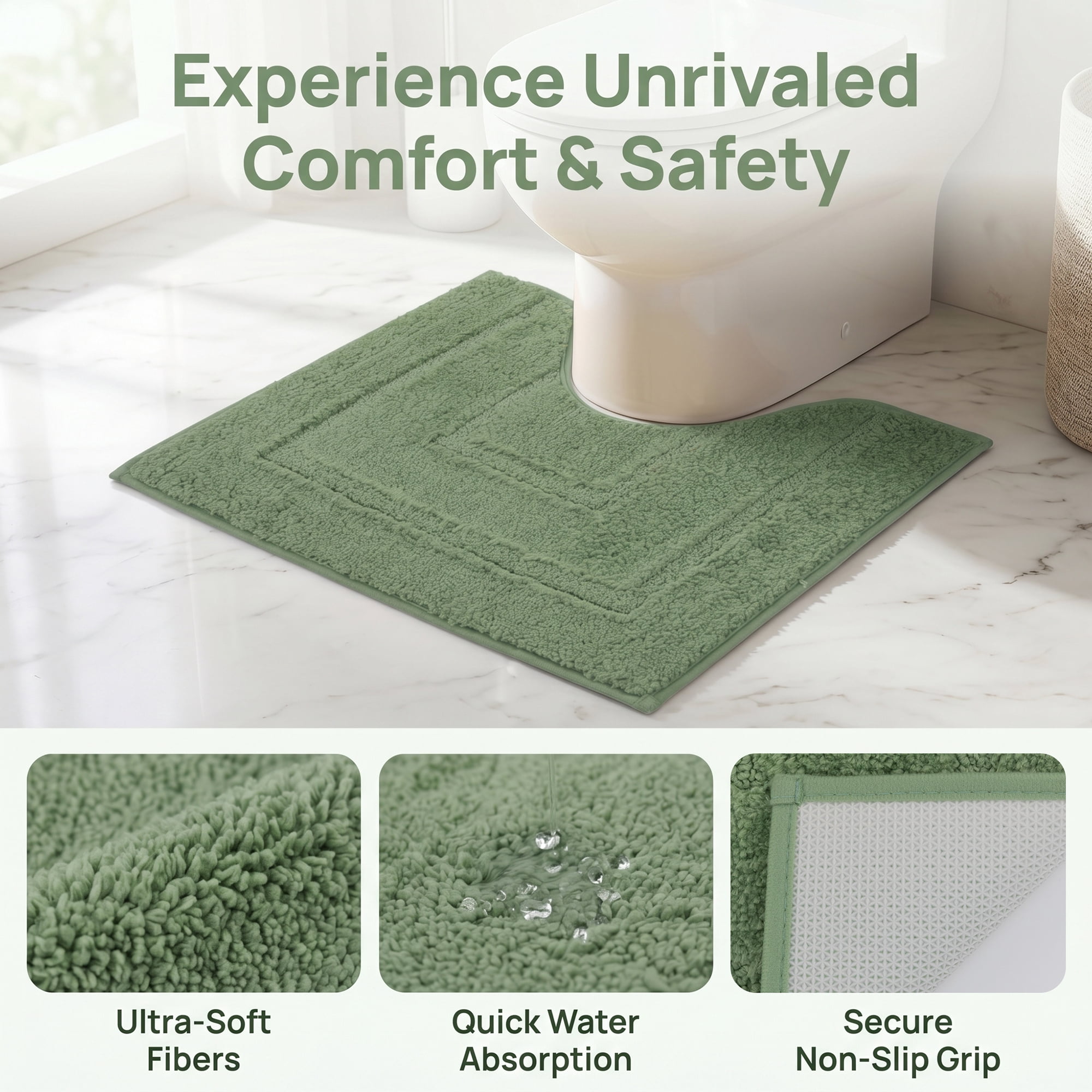 Unique Bargains U-Shaped Absorbent Non Slip Machine Washable Bath Mat Green 20" x 16"