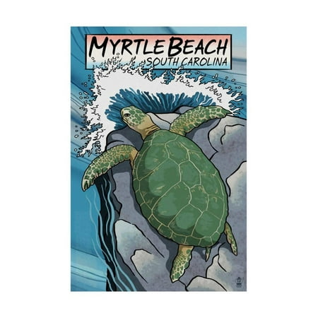 Myrtle Beach, South Carolina - Sea Turtles Woodblock Print Print Wall Art By Lantern