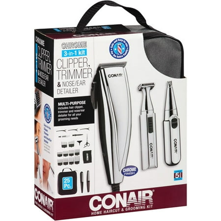 Conair Chrome 3-in-1 Home Haircut & Grooming Kit, 25 piece