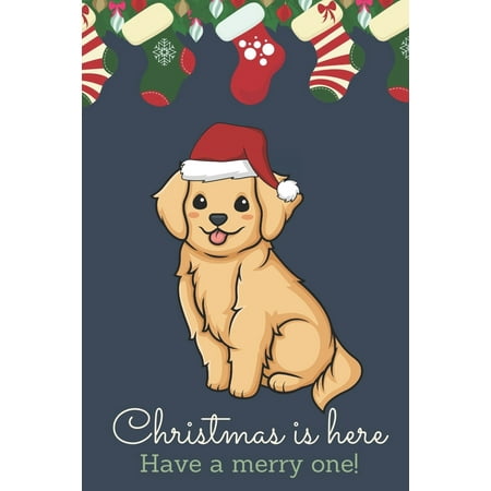 Here Merry Christmas Christmas Is Here Have A Merry One: Festive Kawaii Chibi Labrador Retreiver Puppy Dog Dressed Up Like Santa with a Red White Hat. Holiday Stockings and Ornaments Notebook Cover. Great Journal Gift or ()