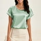 thumbnail image 2 of Gibobby Blusas Elegantes Para Mujer Camisa de satén de manga corta para mujer de primavera y verano, camiseta informal holgada de cuello redondo（Verde， XL), 2 of 5