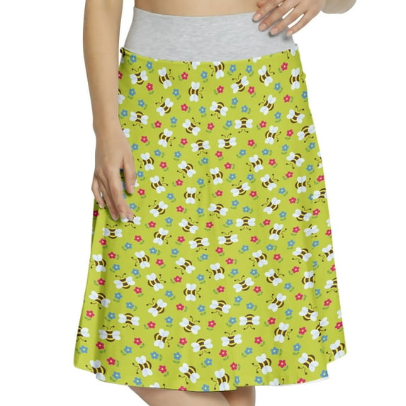 Women's Honey Bee Insects on Spring Meadow A-line Printed Skirt Casual Wear, L, Yellow Green Multicolor, by Ambesonne