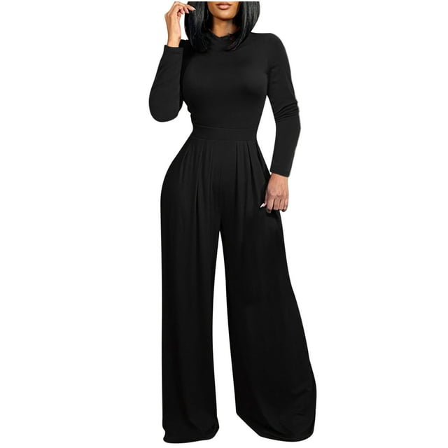 FAIWAD Combinaison Moulante à Manches Longues et Col Rond pour Femmes Taille Haute Extensible Jambes Larges