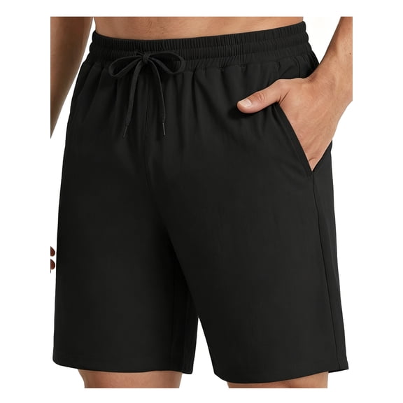 HISDERN Men's Casual Shorts 7 Inch Inseam Drawstring Elastic Waist Athletic Shorts with Pockets Black