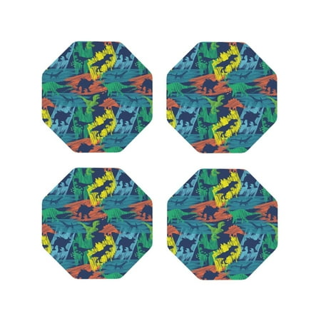 

Drink Coasters Set of 4 camouflage Dinosaur print Leather Coasters for Coffee Table Protector Heat Resistant Cute Coasters for Home Decor Housewarming Gifts Bar Kitchen 4 Inch Octagon