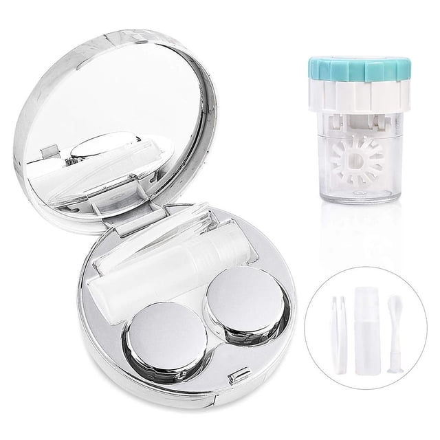 Contact Lens Case with Cleaner Washer & Applicator Kit, Travel Size Colored Contact Lens Case, Includes Solution Bottle, Mirror & Removal Tool for Daily Use & Outdoor Convenience