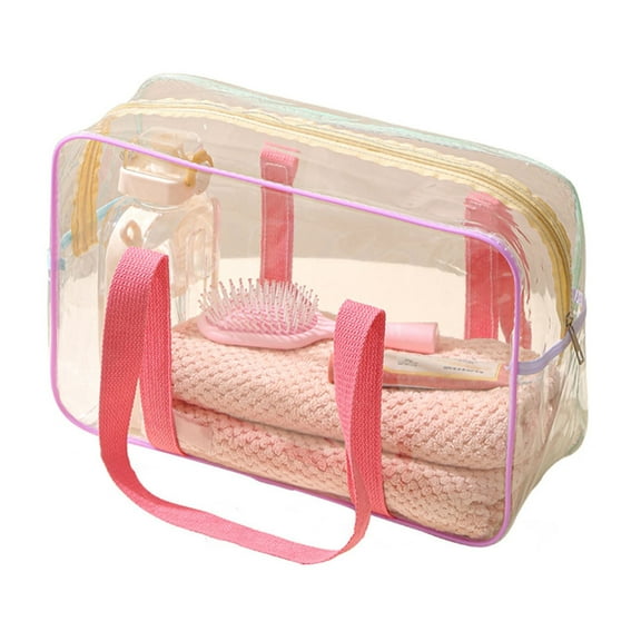 Clear Toiletry Bag for Travel - Waterproof Transparent Makeup Cosmetic Bag with Zipper, Carry On Organizer for Women & Men, Pink Portable Storage Pouch