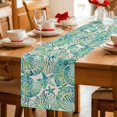 thumbnail image 5 of Teal Green Coastal Table Runner 90 Inches, Summer Beach Nautical Starfish Shell Coral Bed Runner Dresser Scarves Tabletop for Indoor Outdoor Parties/Ceremony/Banquet, 13" x 90", 5 of 9