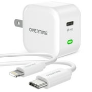 USB C Charger Set, Overtime 20W Fast Charger and USBC-Lightning Cable 6ft - White