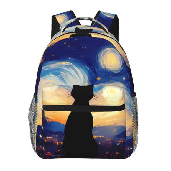 Vsdgher Cat Under Starry Skies for Laptop Backpack,Travel Backpack Outdoor Activities Bag Daypack for Travel Hiking Shopping & Daily-One Size