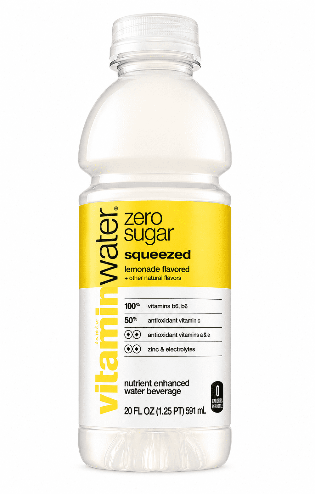 vitaminwater zero sugar Squeezed Lemonade Nutrient Enhanced Water Beverage, Naturally Flavored, 4 Count