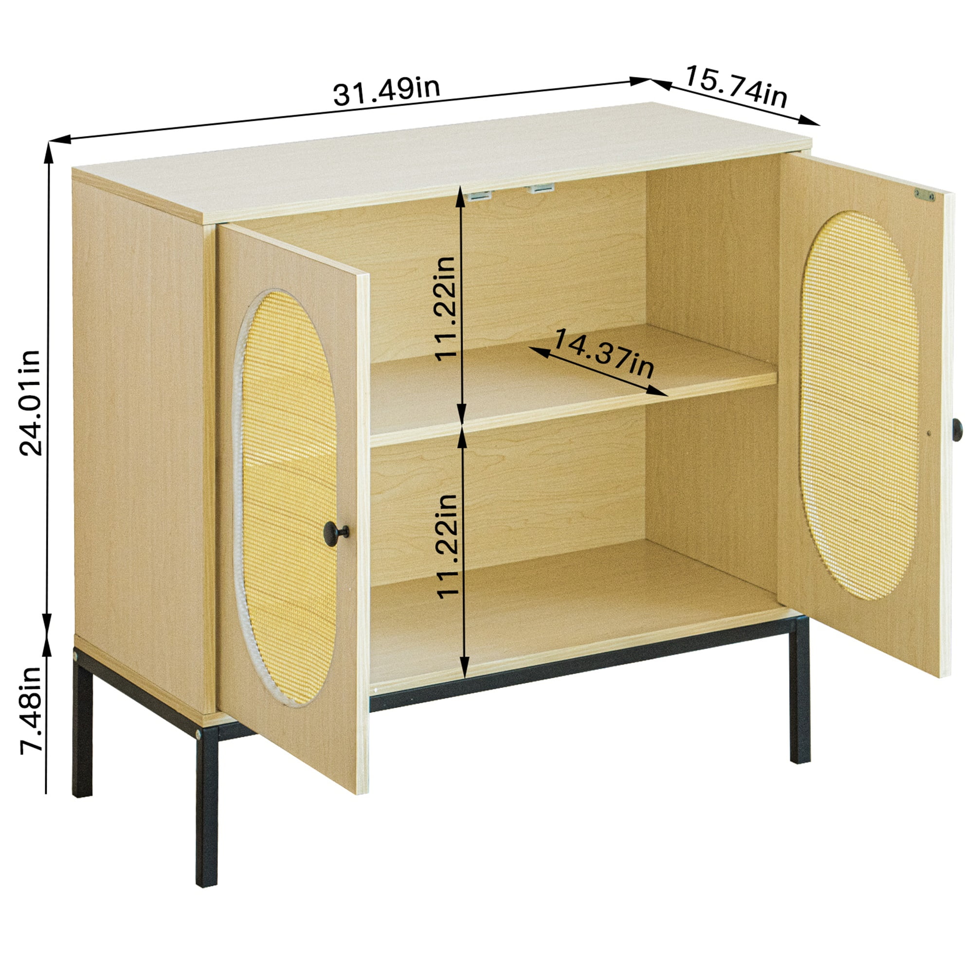Kadyn 31.5" Tall 2 - Door Accent Cabinet, Kitchen Storage Cabinet with 2 Rattan Doors and Metal Legs, Entryway Sideboard for Living Room, Natural Wood Kadyn 31.5" Tall 2 - Door Accent Cabinet, Kitchen Storage Cabinet with 2 Rattan Doors and Metal Legs, Entryway Sideboard for Living Room, Natural Wood