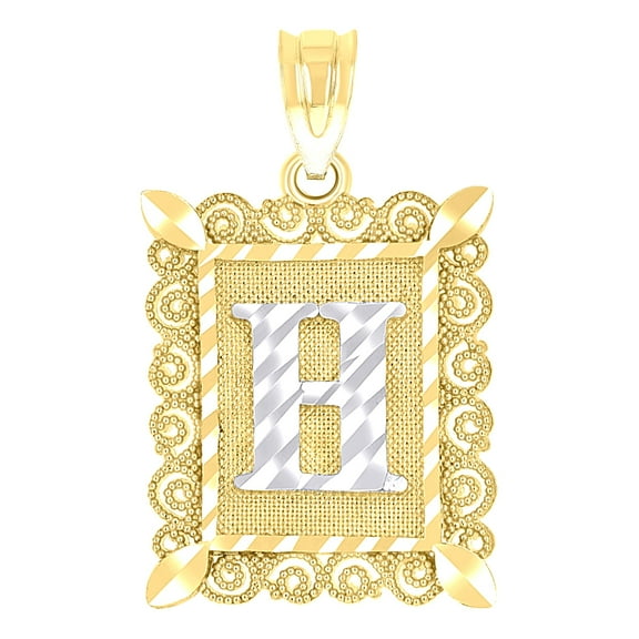 10k Two-tone Gold Unisex Diamond-cut Initial H Charm Pendant for Men Women