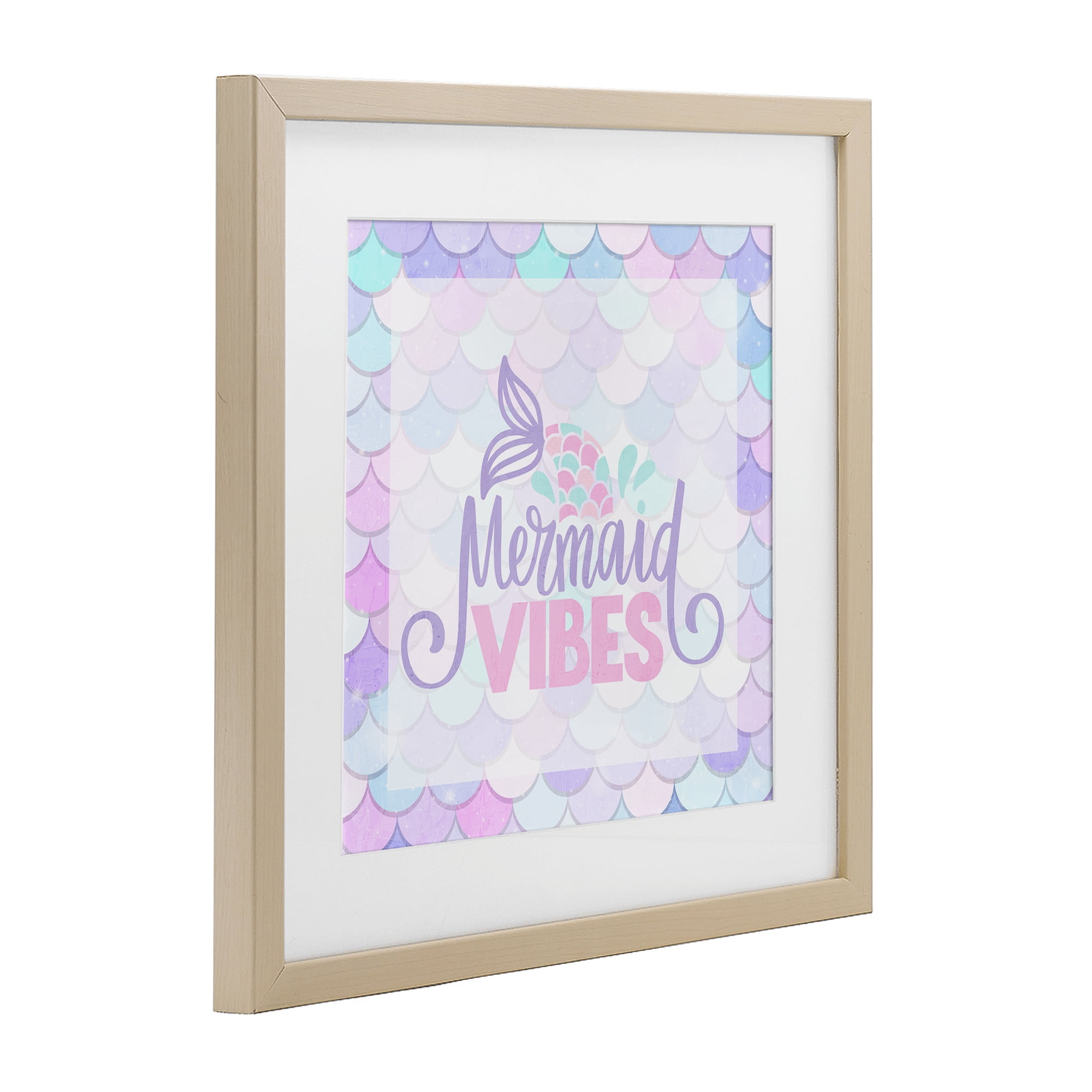 Pastel Mermaid Vibes Birch Framed Print Under Glass, design by Kim Allen