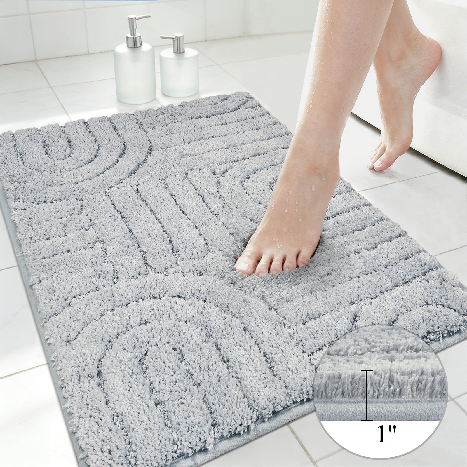 Aonewoe Bath Mat Sets 3 Piece Microfiber Bathroom Mat Sets Water Absorbent Washable Non Slip Bath and Toilet Rug Set for Bathrooms Decor（Gray）
