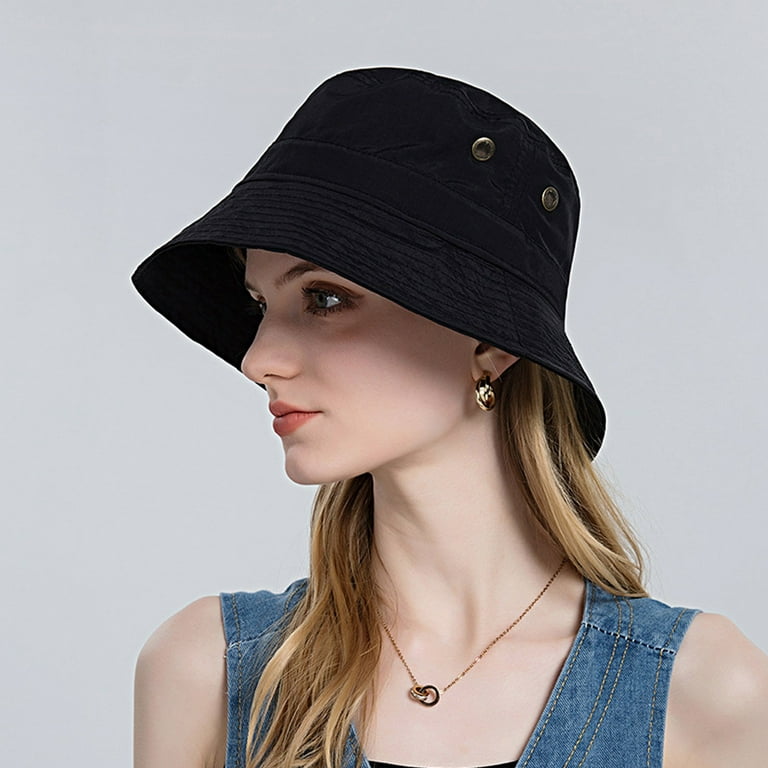 WEAIXIMIUNG Women Sun Hat Wide Brim Protection Beach Hat Adjustable Bucket  Hat Summer Hats Womens Bucket Hat Beach Black