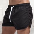 thumbnail image 3 of Summer Low-rise Elastic Waistband Drawstring Beach Surfing Shorts Breathable Side Irregular Trim Men Swimwear Shorts-Black,M, 3 of 7