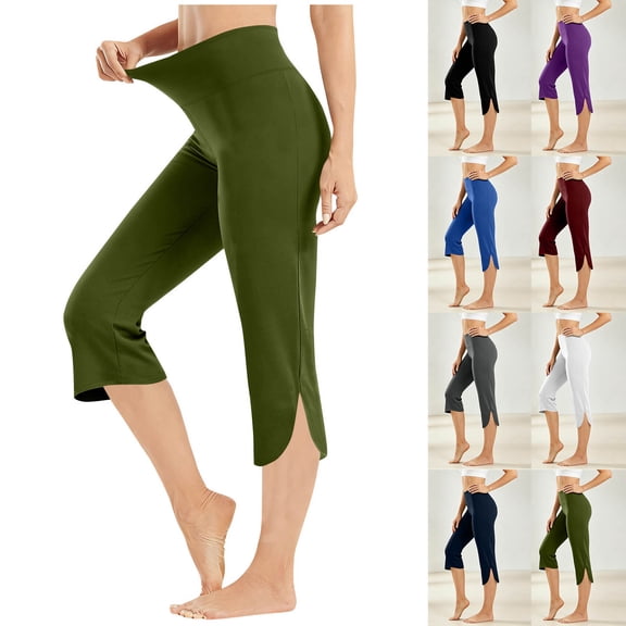 FAIWAD Capri Pants for Women High Waisted Stretch Side Split Athletic Cropped Pant Lightweight Comfy Yoga Workout Capris