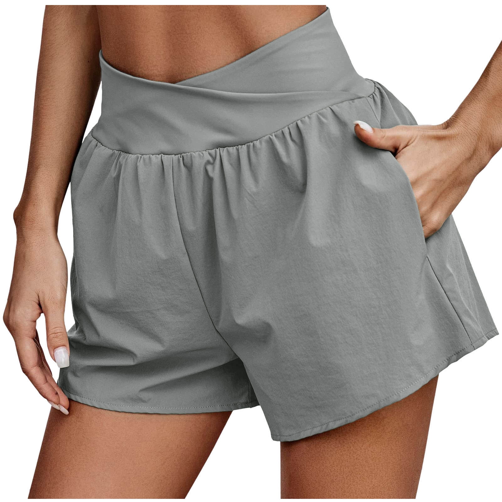 Efsteb Running Shorts for Women Comfy Solid Color Workout Shorts Elastic  Quick-drying Fitness Running Casual Pant Trendy Gym Yoga Shorts with Pocket  Gray XL 