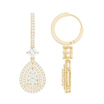 Rosec Jewels Teardrop Earrings with Certified Moissanite for Women, Hoop Drop Earrings, 10K Yellow Gold