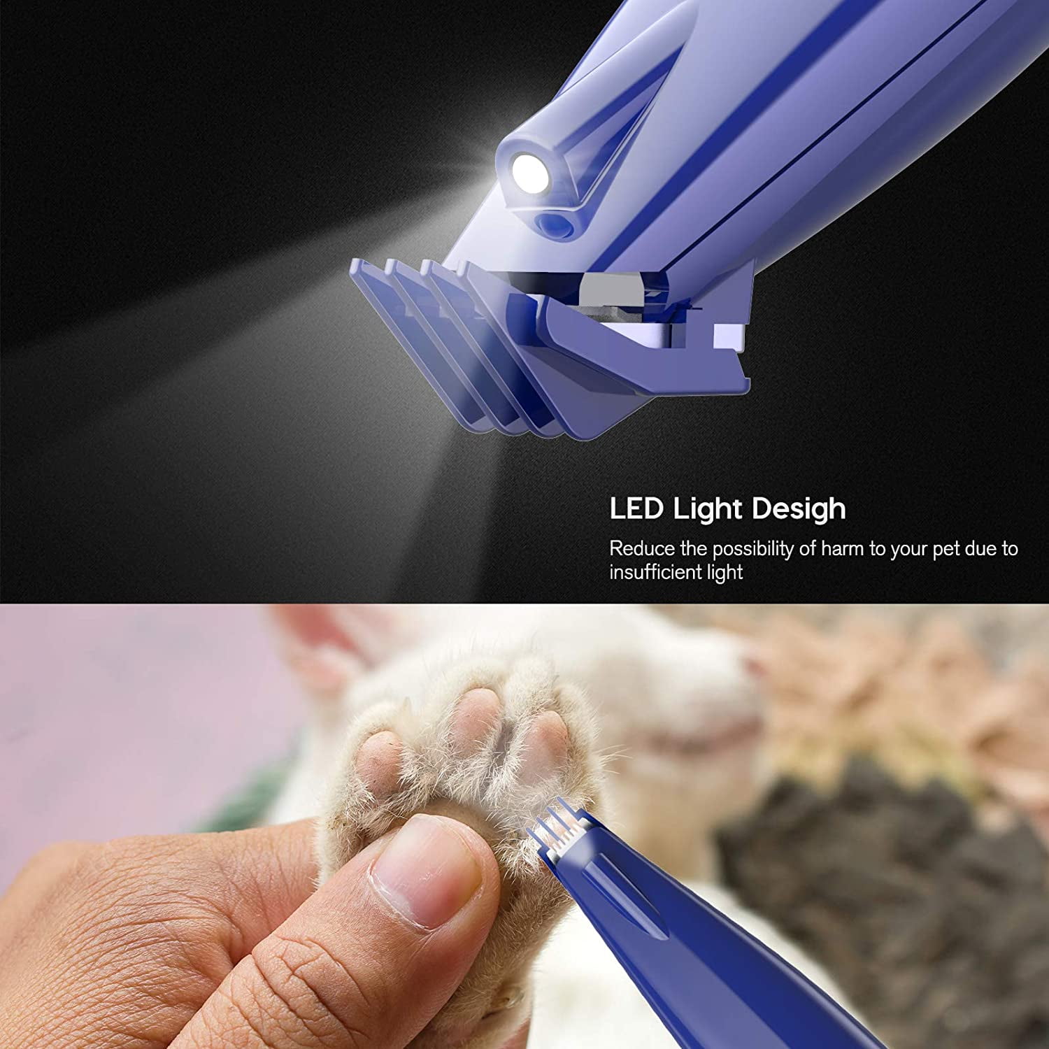 Pet Clippers for Grooming Small Dog and Cat Around Paws Amzdest Dog Clippers with LED Ears Rump 2 Speed Dog Paw Trimmer Eyes USB Rechargeable Professional Dog Grooming Kit Low Noise Face 
