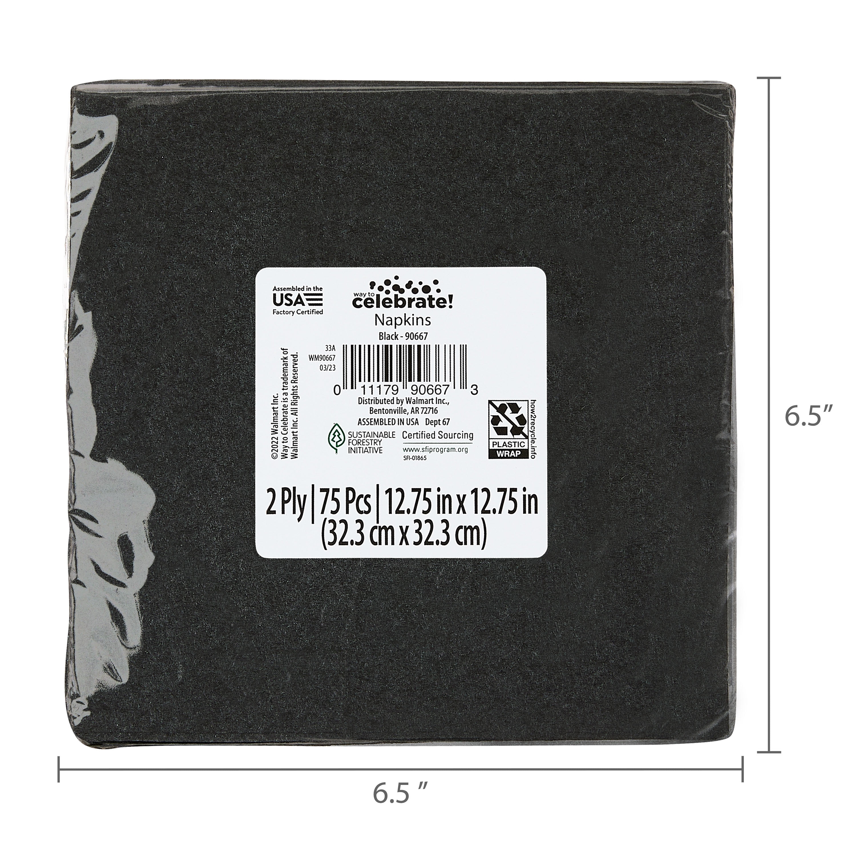 (4 pack) 75 Count 6.5IN x 6.5IN Black Disposable Paper Napkins by Way To Celebrate