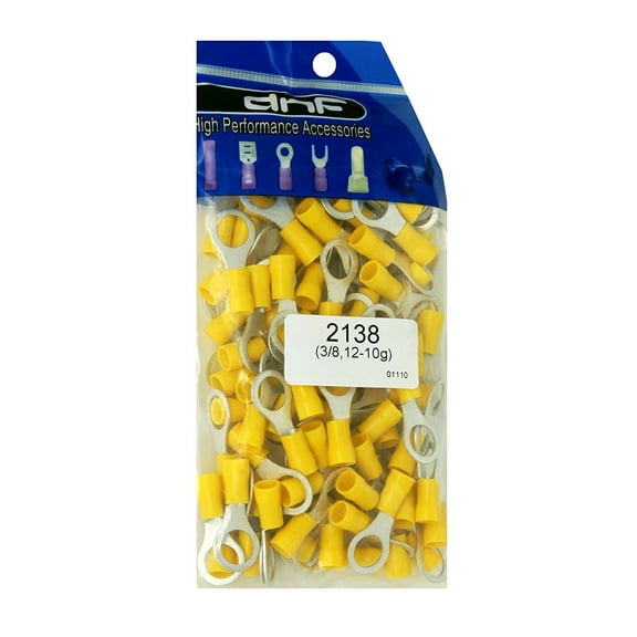 DNF 200 Pieces Copper 12-10 Gauge Yellow Ring Terminals Electrical Wire Connectors 3/8"