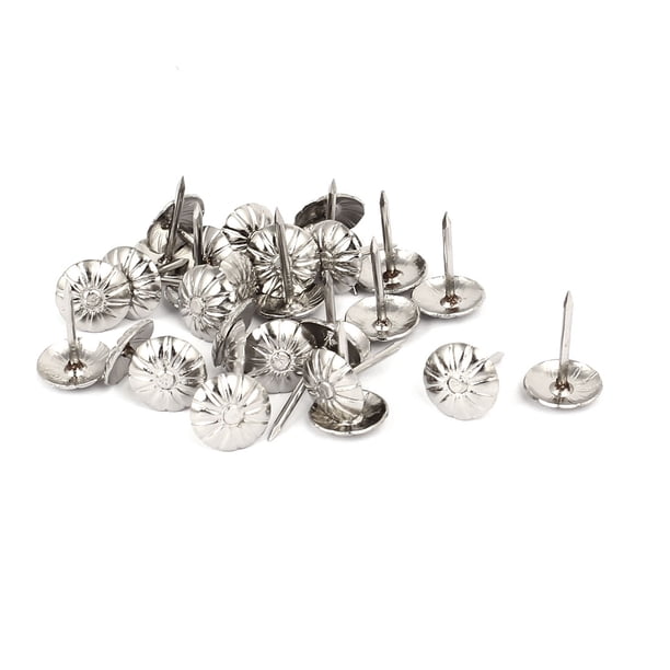 Clavos de tapicería de cabeza abovedada de metal para muebles tono plateado 7/16" de diámetro 30 piezas