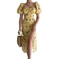 thumbnail image 1 of Vestidos Largos Casuales Vestido maxi ajustado con estampado floral Abertura lateral Traje de vacaciones para mujer (Amarillo L) Cgtredaw Para estrenar, 1 of 1