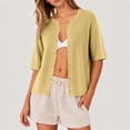 thumbnail image 3 of Lixiuxyad ‌Women's Crew Neck Ribbed Knit Cardigan Short Sleeve Open-Front Button-Up Cardigan,Yellow, 3 of 6