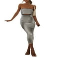 thumbnail image 2 of Femmes Tube Robe Bustier Dos Nu Évidé Patchwork Rayé Longue Robe Clubwear M, 2 of 8