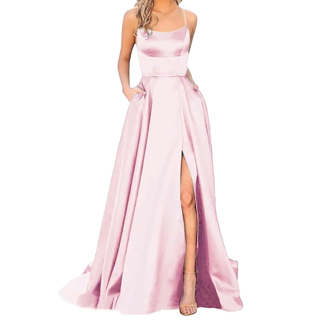 Vestidos de novia Prolriy para mujer 2024, elegantes vestidos largos con cuello halter y espalda descubierta, de satén Crisn, con tirantes finos, para fiesta de graduación, con abertura lateral y
