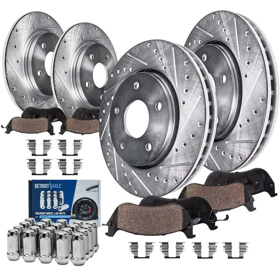 Detroit Axle - Front & Rear Drilled Rotors Brake Pads Wheel Lug Nuts Replacement for Ford Taurus Flex Lincoln MKT MKS