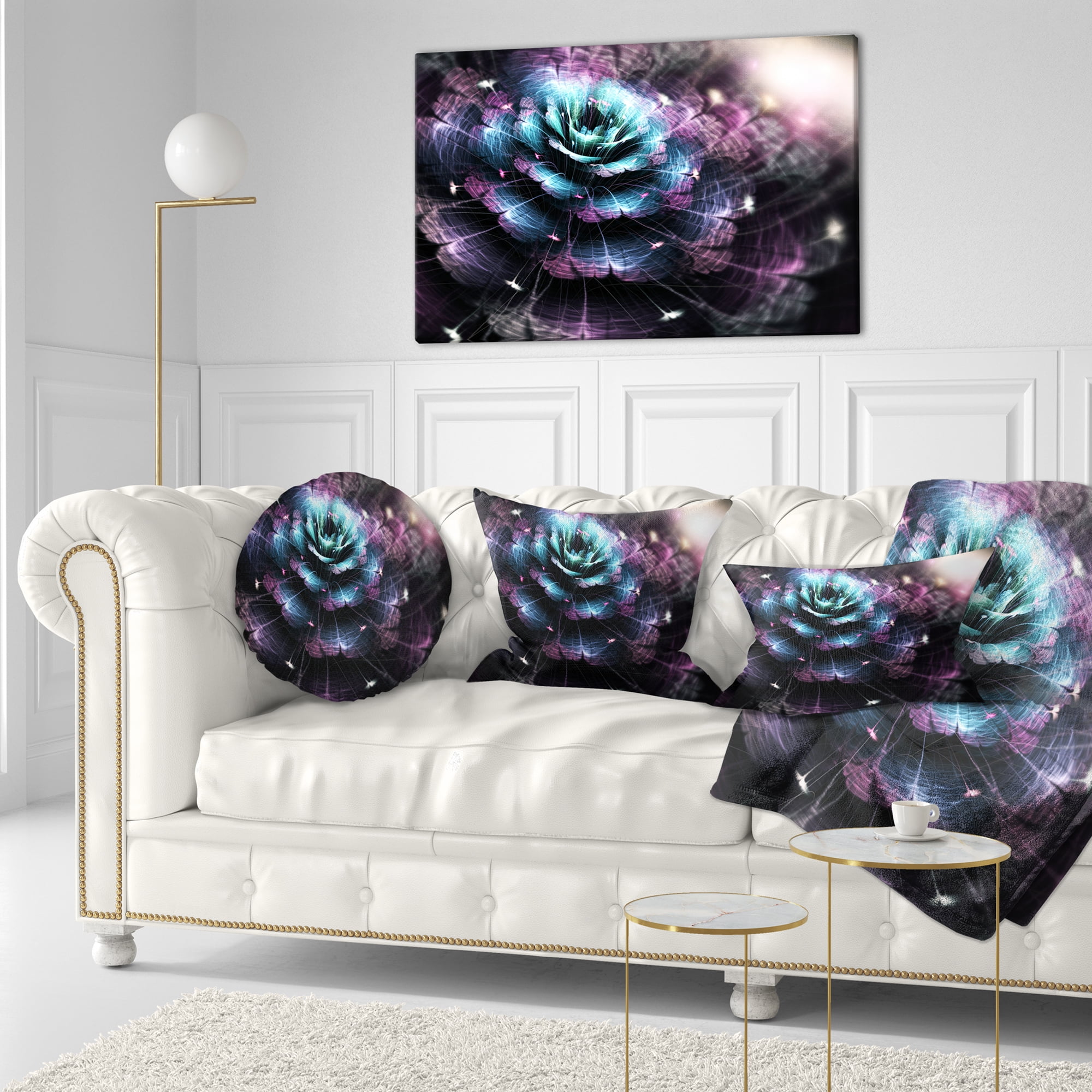 Designart Green Fractal Flower in Dark - Floral Throw Pillow - 12x20