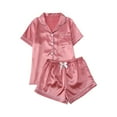 thumbnail image 3 of Zedker Satin Silk Pajama Sets for Women 2 Piece Shorts Lounge Sets Short Sleeve Button Down Shirt Shorts Sleepwear Pj Sets Women Pajamas Set Pink XL, 3 of 8
