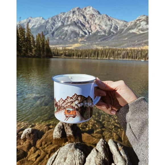 Camping. Camping mug. Travel mug, Camping outdoors travel mug. Enamel Mug.