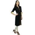 thumbnail image 3 of Phagun Womens Indian Ethnic Rayon Black Kurti Tunic Designer Pom - Pom Kurta - 24, 3 of 6