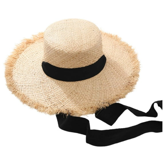 QHFBli Women Wide Brim Straw Panama Roll up Hat Classic Summer Fedora Beach Sun Hat UPF59 Straw Hat for Women