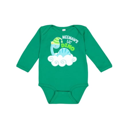 

Inktastic Meemaw s Lil Dino with Cute Blue Baby Dinosaur Gift Baby Boy or Baby Girl Long Sleeve Bodysuit