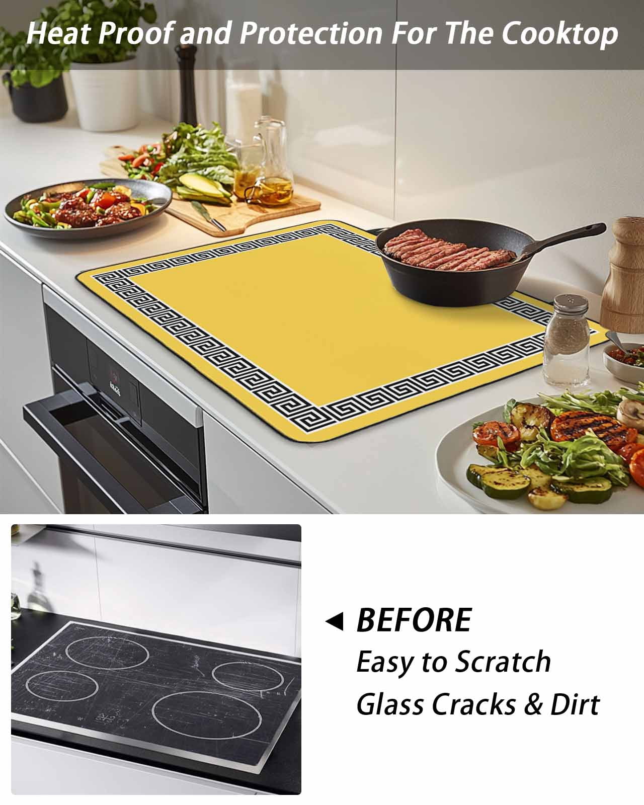 Stove Top Covers for Electric Stove, Yellow Glass Stovetop Cover Protector, Black White Modern Geometric Abstract Art Induction Cooktop Protector Oven Mat for Kitchen Countertop 24"x21"