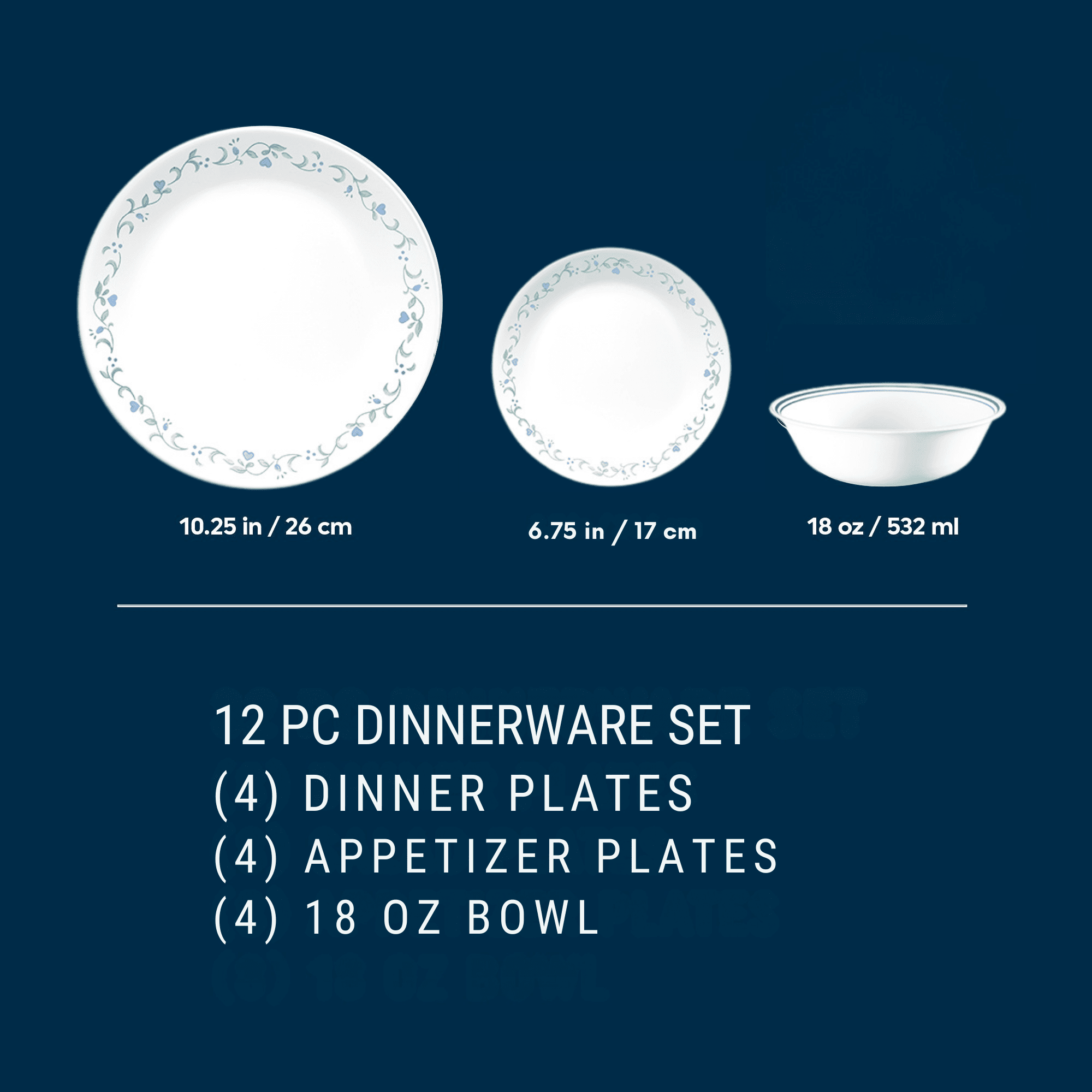 Corelle 26 Piece Corelle Country Cottage 12-Piece Glass Dinnerware